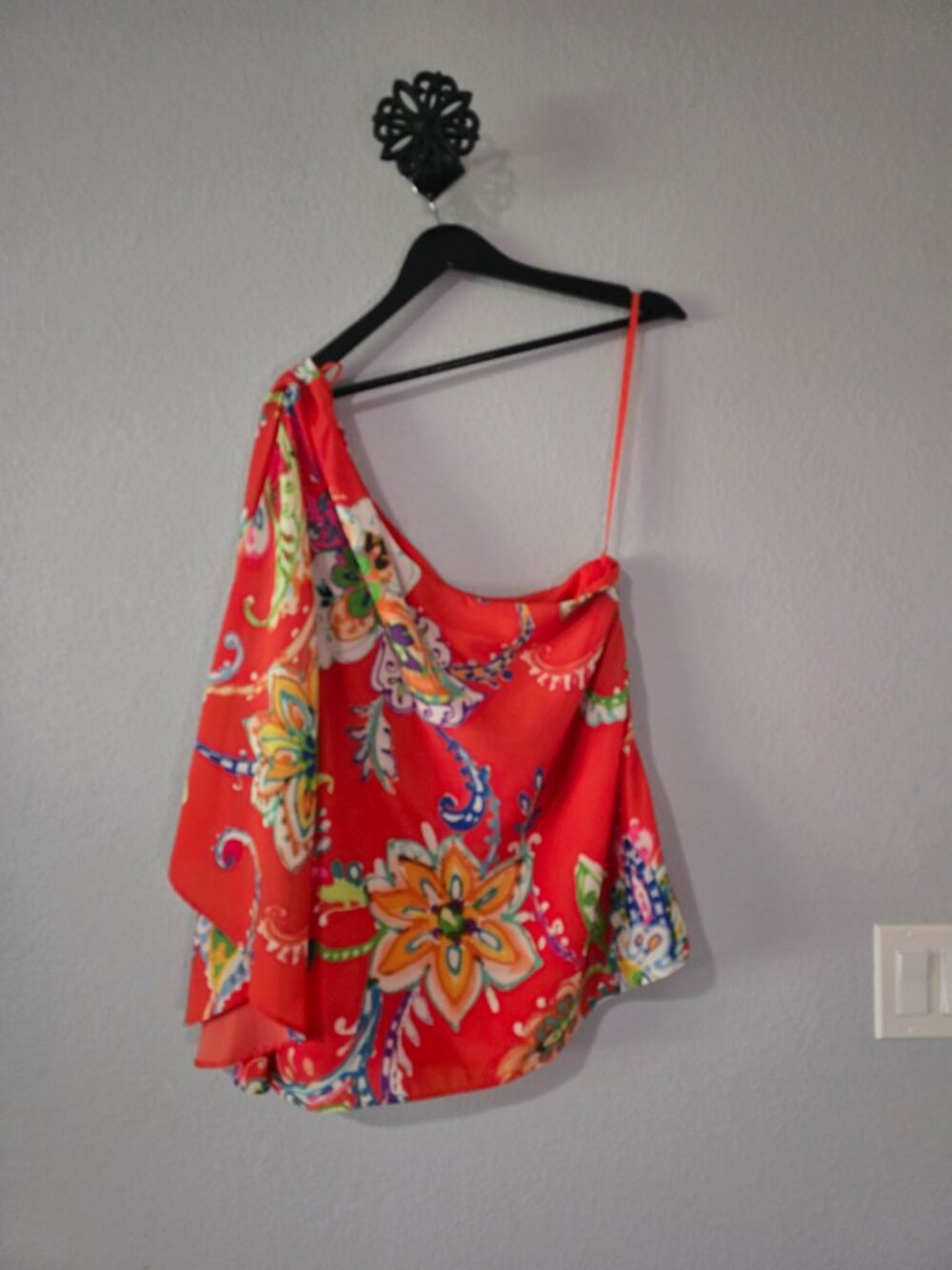Lauren Ralph Lauren NWT Orange Floral One Shoulder Top Large - Picture 2 of 6